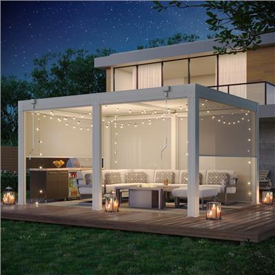 Outdoor Louvered Pergola with Adjustable Aluminum Rainproof Roof and Pull-Down Screen